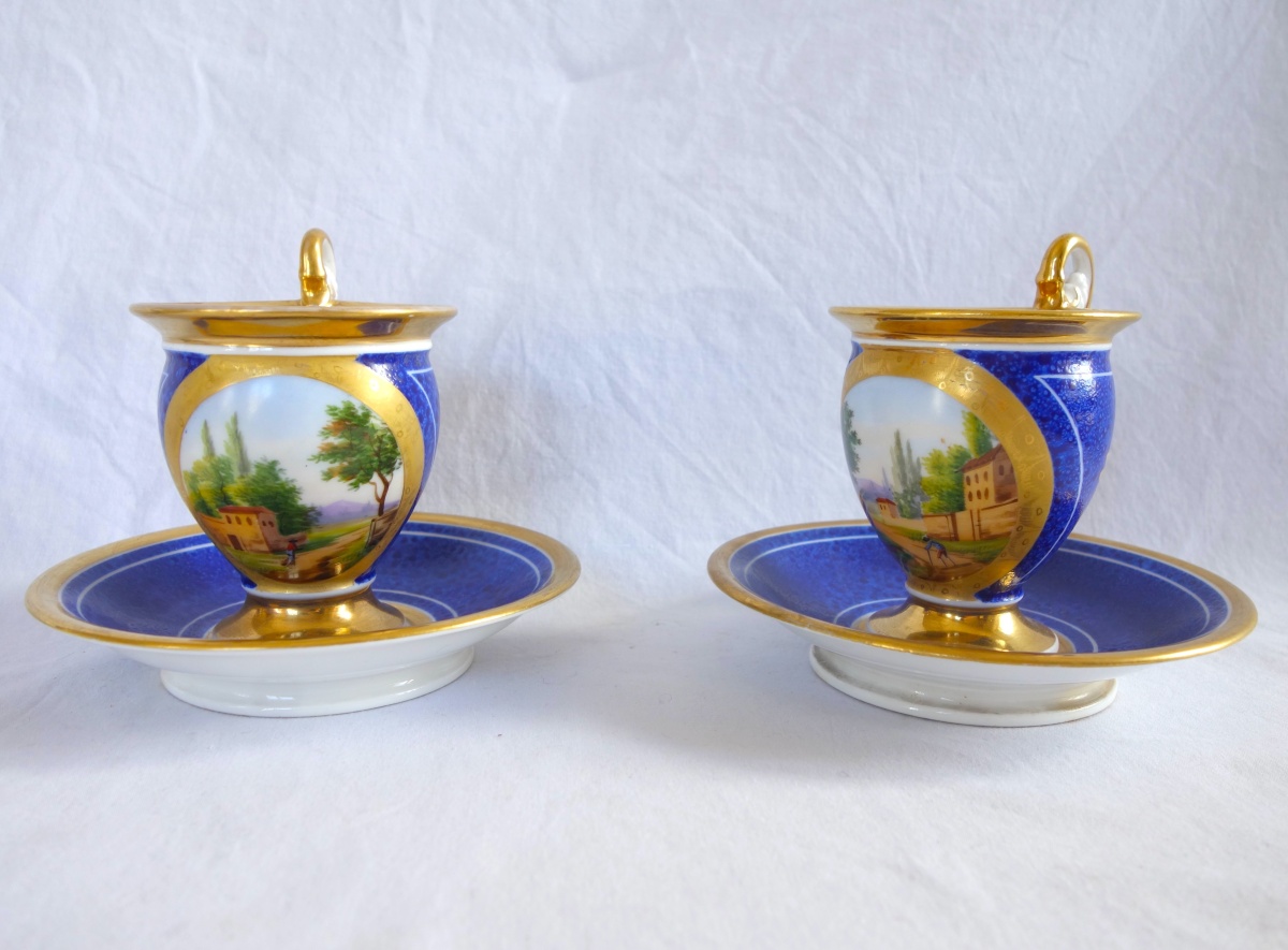 Detail — Pair of Empire Paris porcelain coffee cups, early 19th century circa 1830