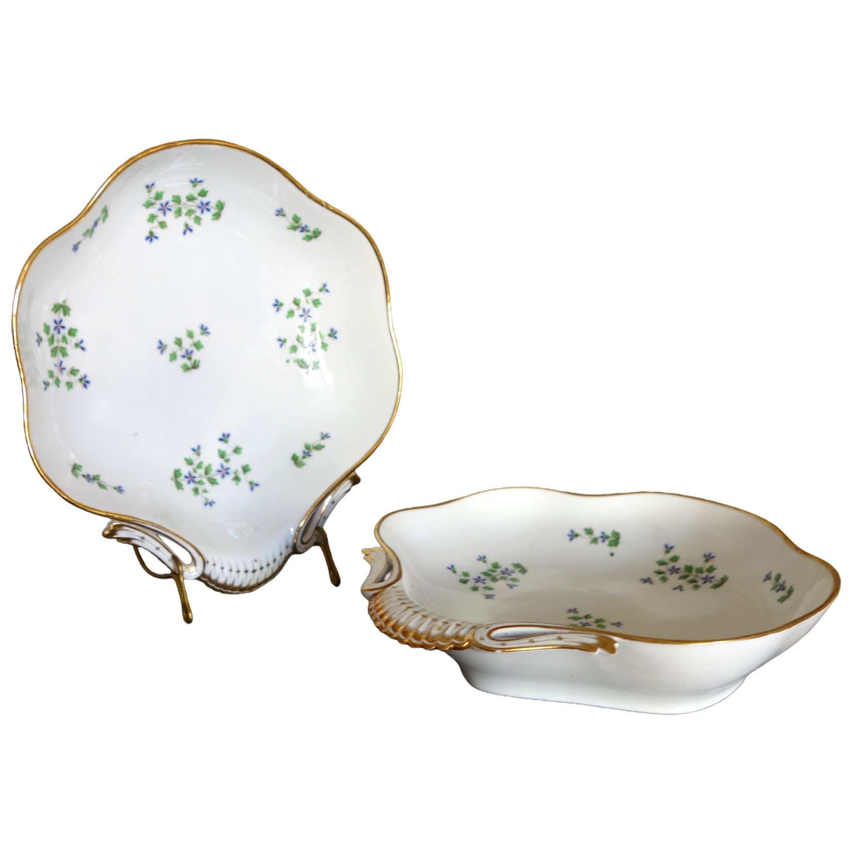 Dihl et Guerard Manufacture - pair of bread serving dishes, barbeaux pattern - signed