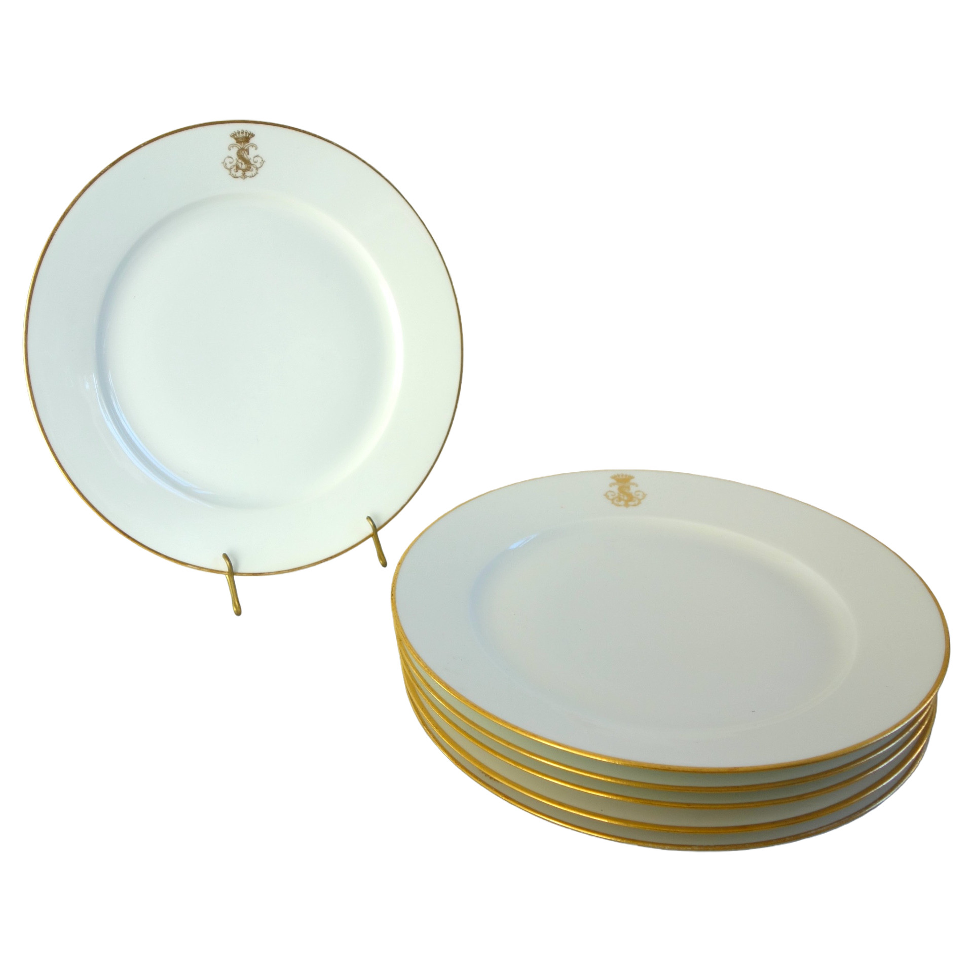 Set of 6 Sevres porcelain table plates, crown of count - signed, dated 1868