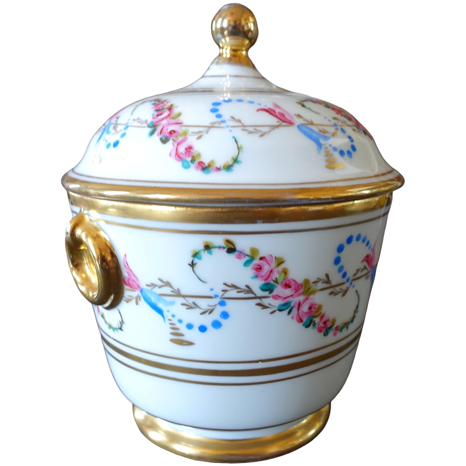 Grand sucrier Louis XVI à décor floral en porcelaine de Paris d'époque fin XVIIIe / début XIXe