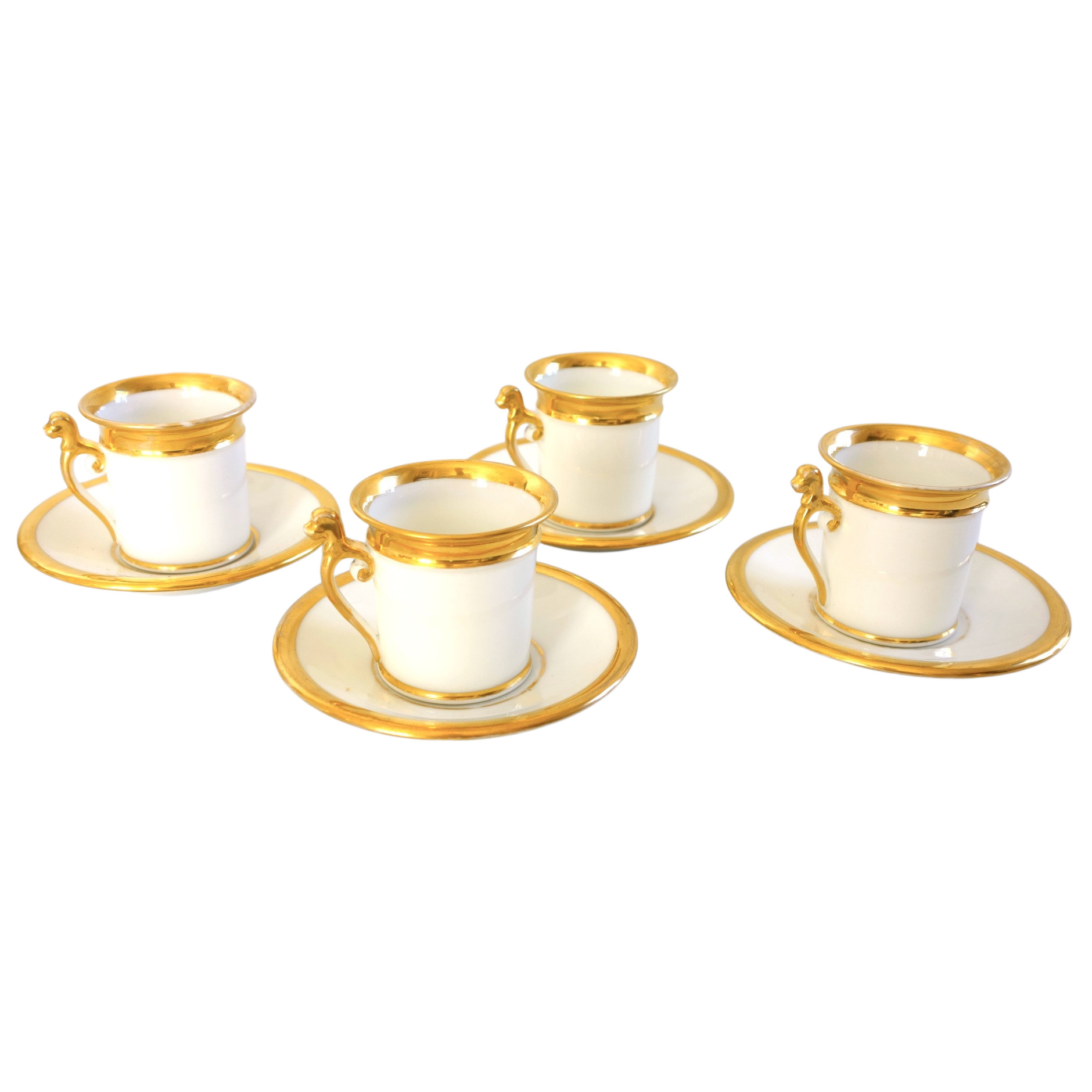 4 tasses litron en porcelaine de Paris blanc et or d'époque Restauration