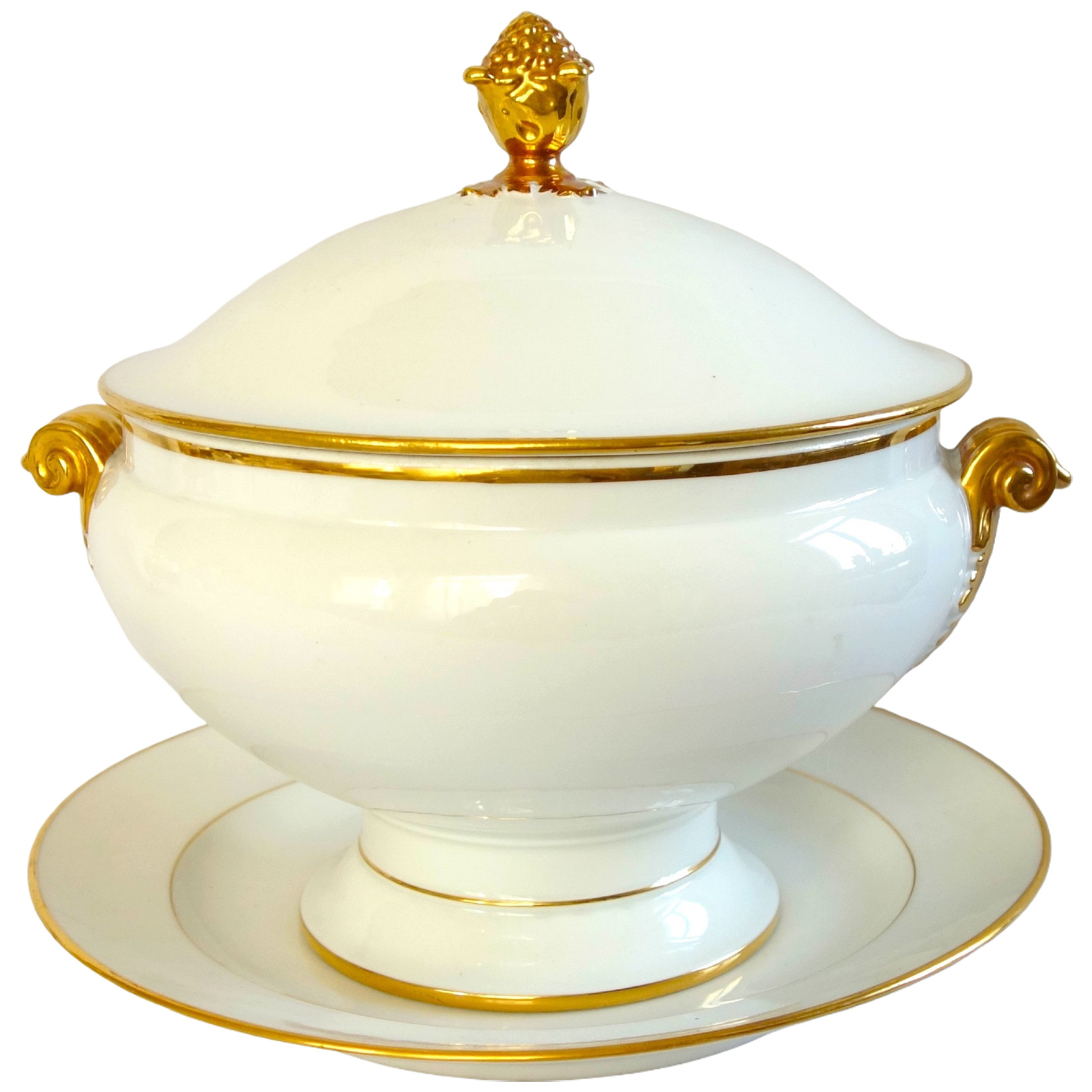 Manufacture Honoré - soupière & dormant en porcelaine blanche & or