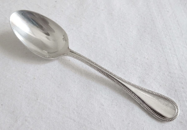 Detail — Christofle silver-plated coffee spoon, Perles pattern