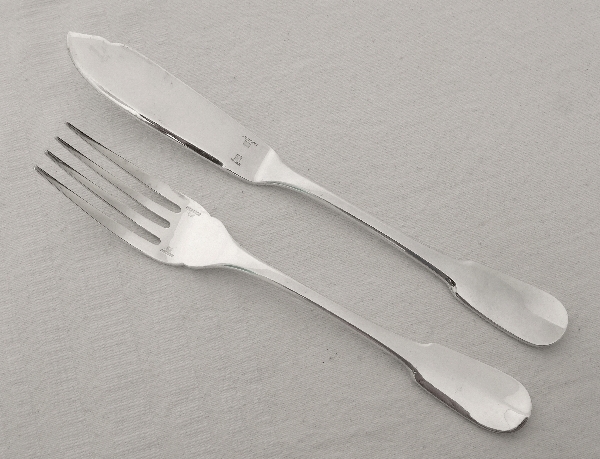 Detail — Christofle silver plated fish set, Cluny pattern