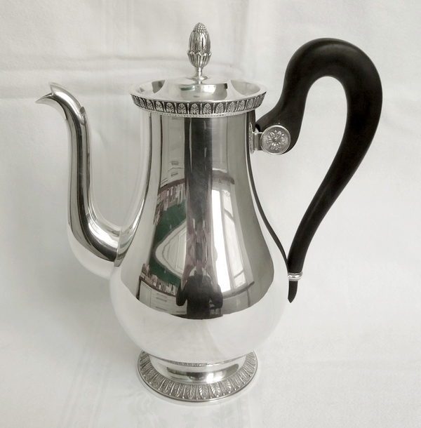 Detail — Christofle : silver plate coffee pot, beautiful Empire style shaped model