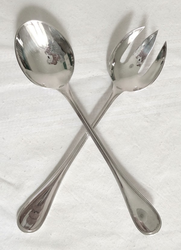 Detail — Christofle silver-plated salad-serving set, Albi pattern