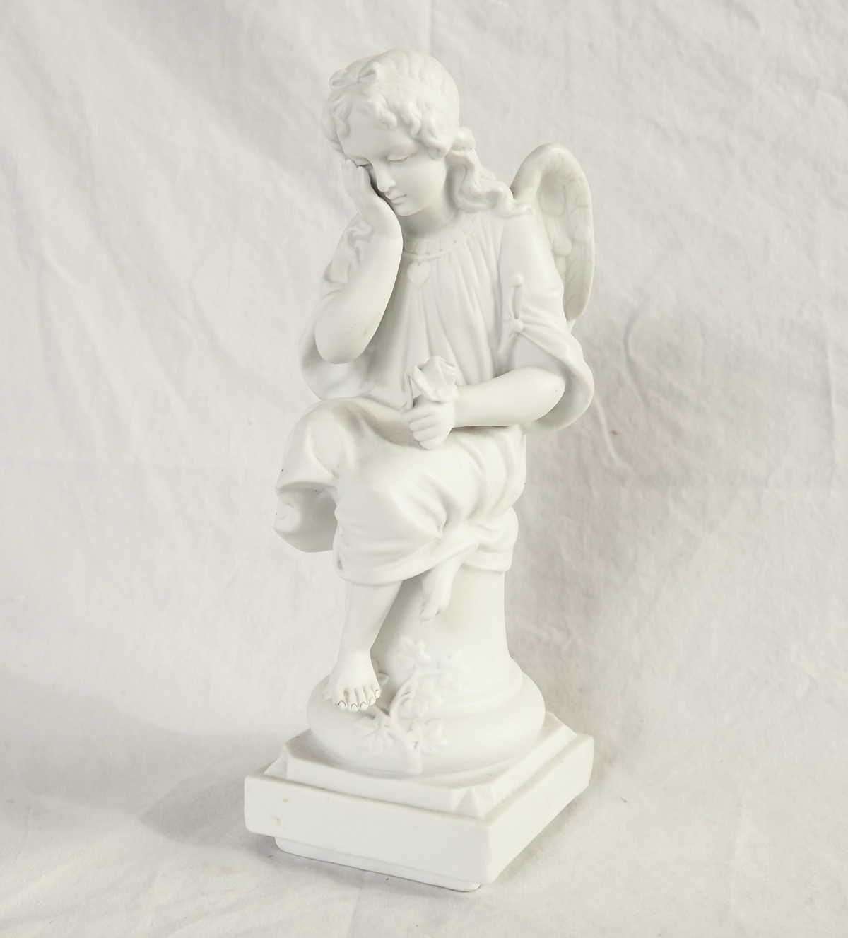 Detail — Tall porcelain biscuit Guardian Angel - 19th century