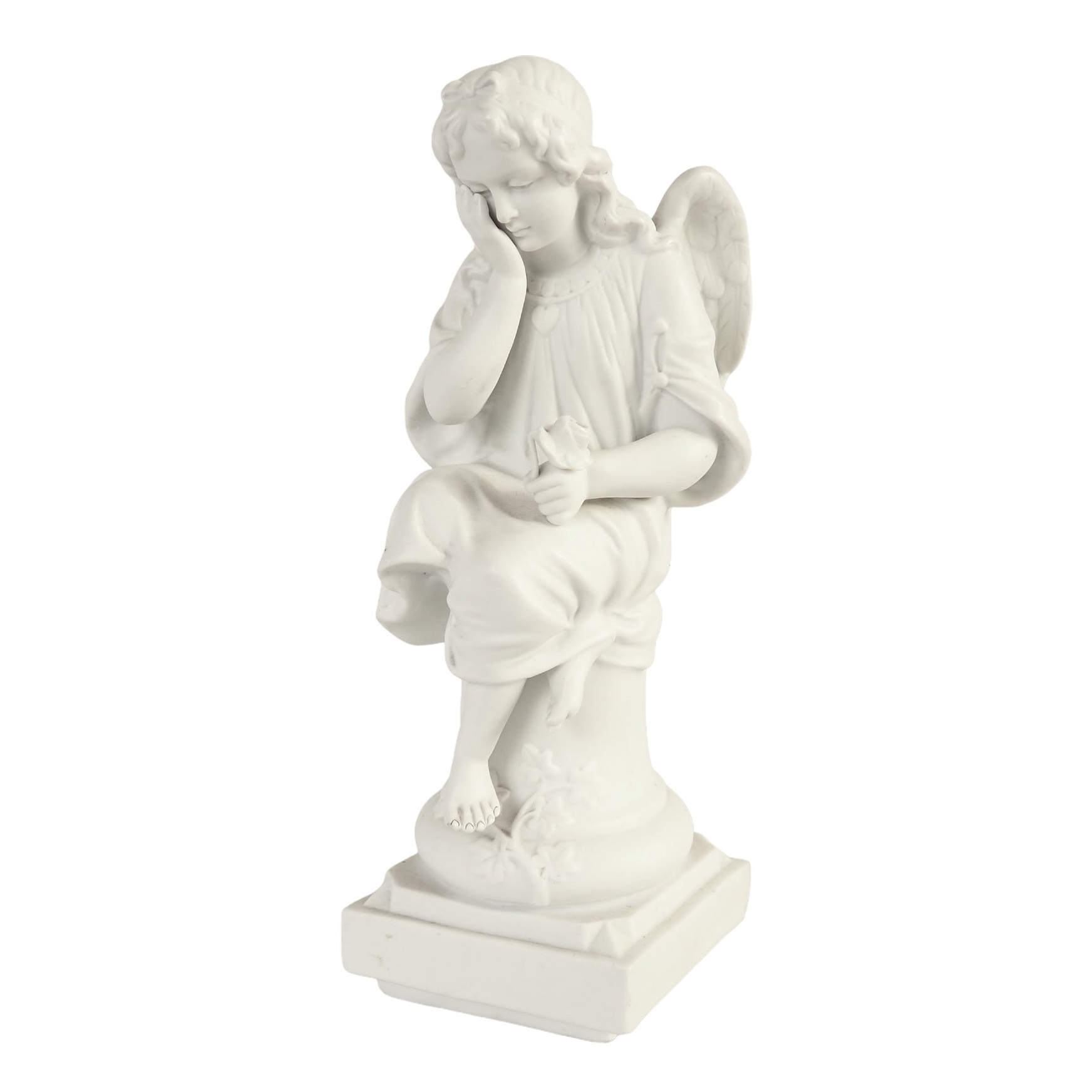 Tall porcelain biscuit Guardian Angel - 19th century