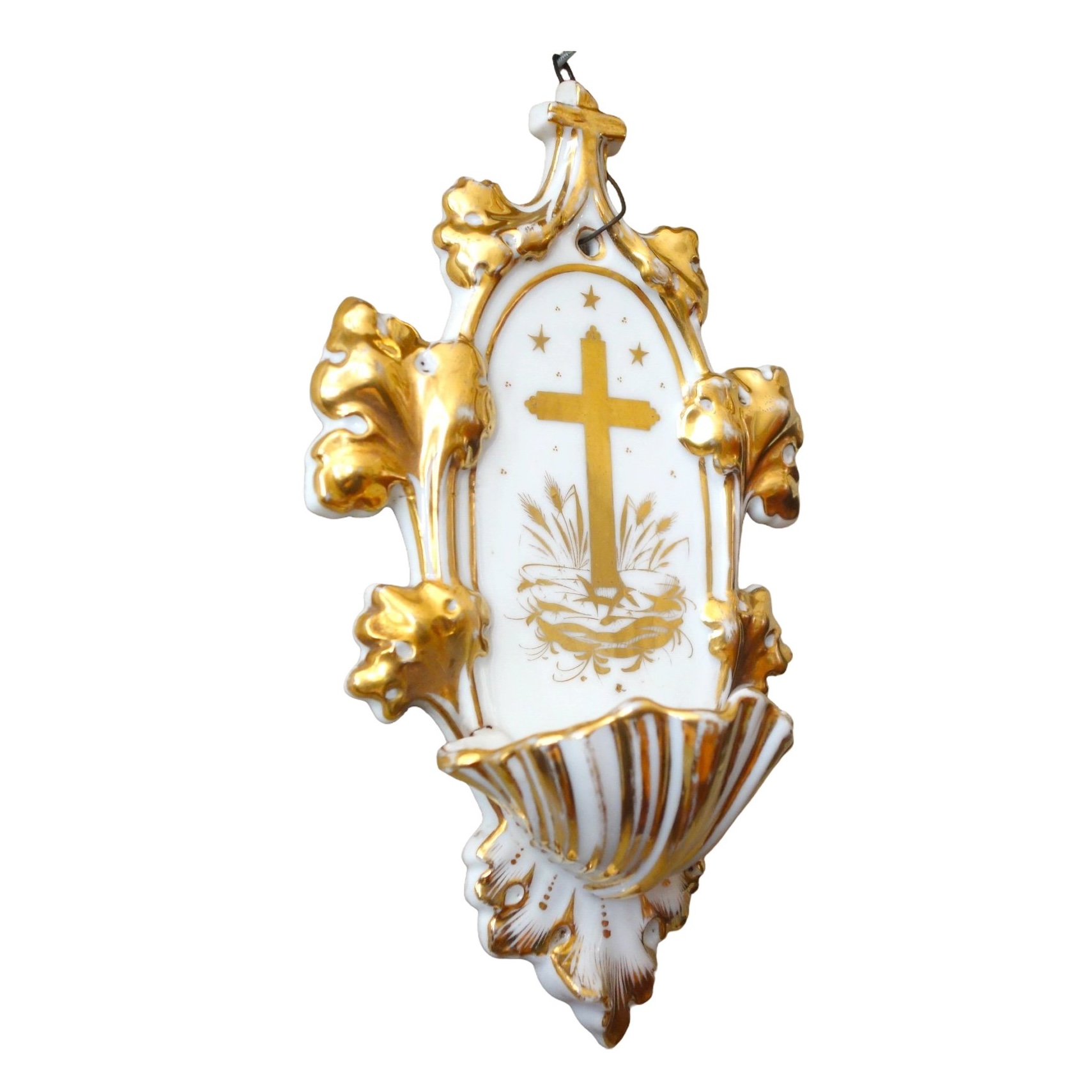19th century Paris porcelain stoup enhanced with fine gold circa 1840