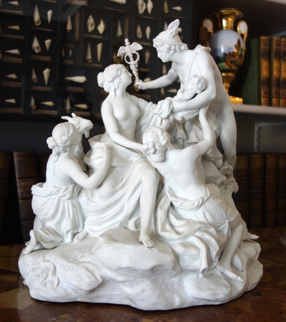 Detail — Sevres Manufacture : the birth of Bacchus, tall 18th-century porcelain biscuit
