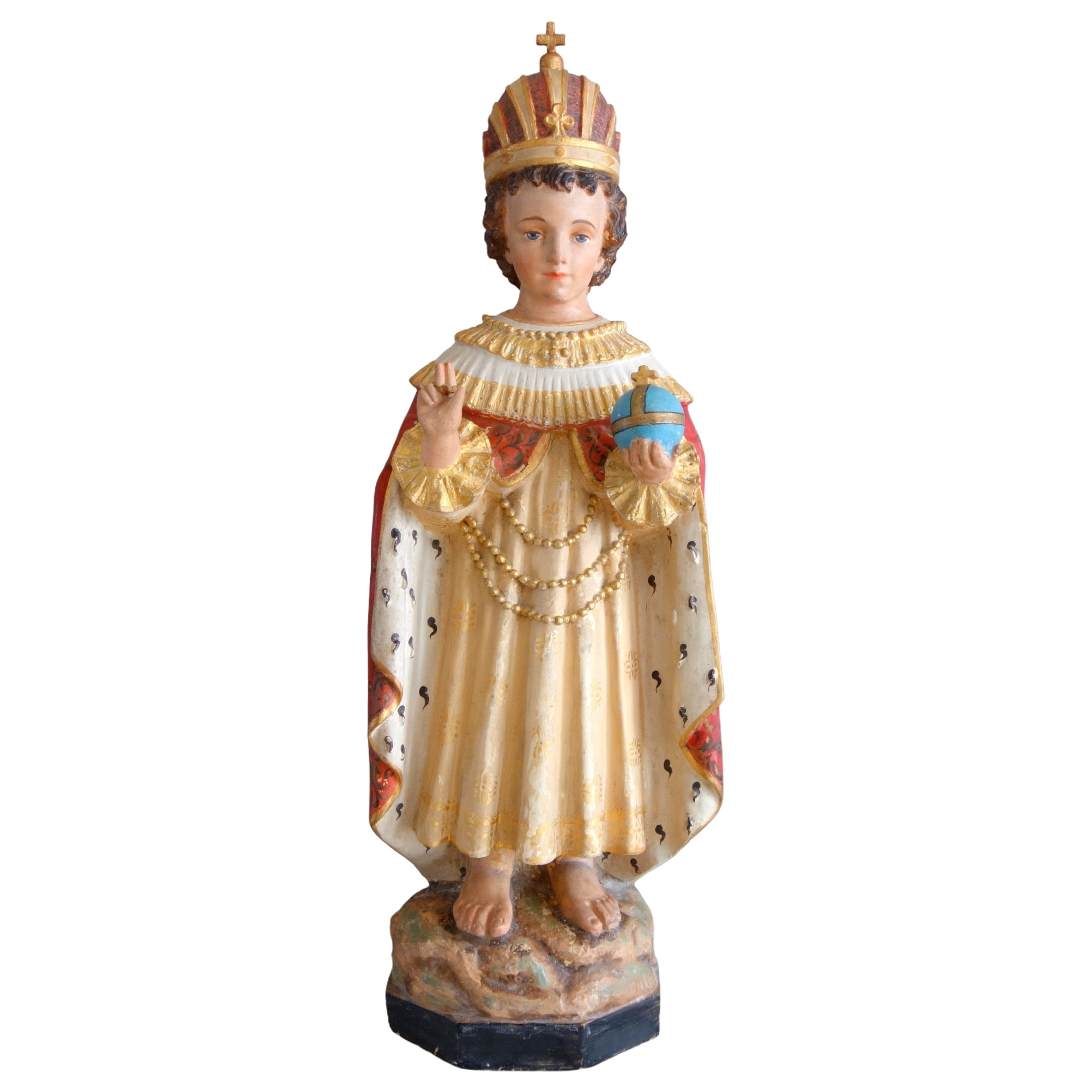 Tall devotion polychromatic plaster statue : Infant Jesus of Prague - 19th century