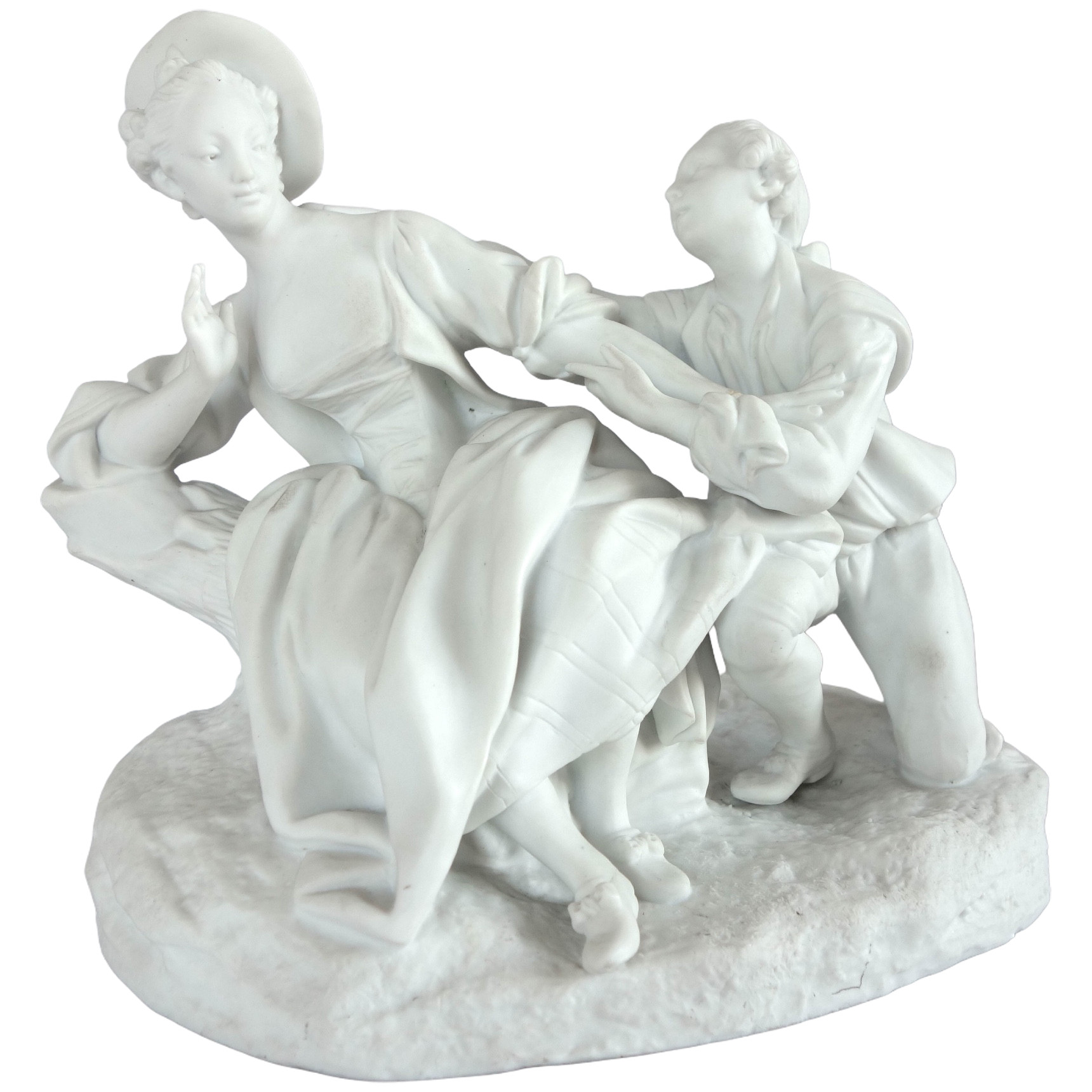 Biscuit de porcelaine, scène galante au XVIIIe siècle dans le goût de Sèvres, époque XIXe siècle