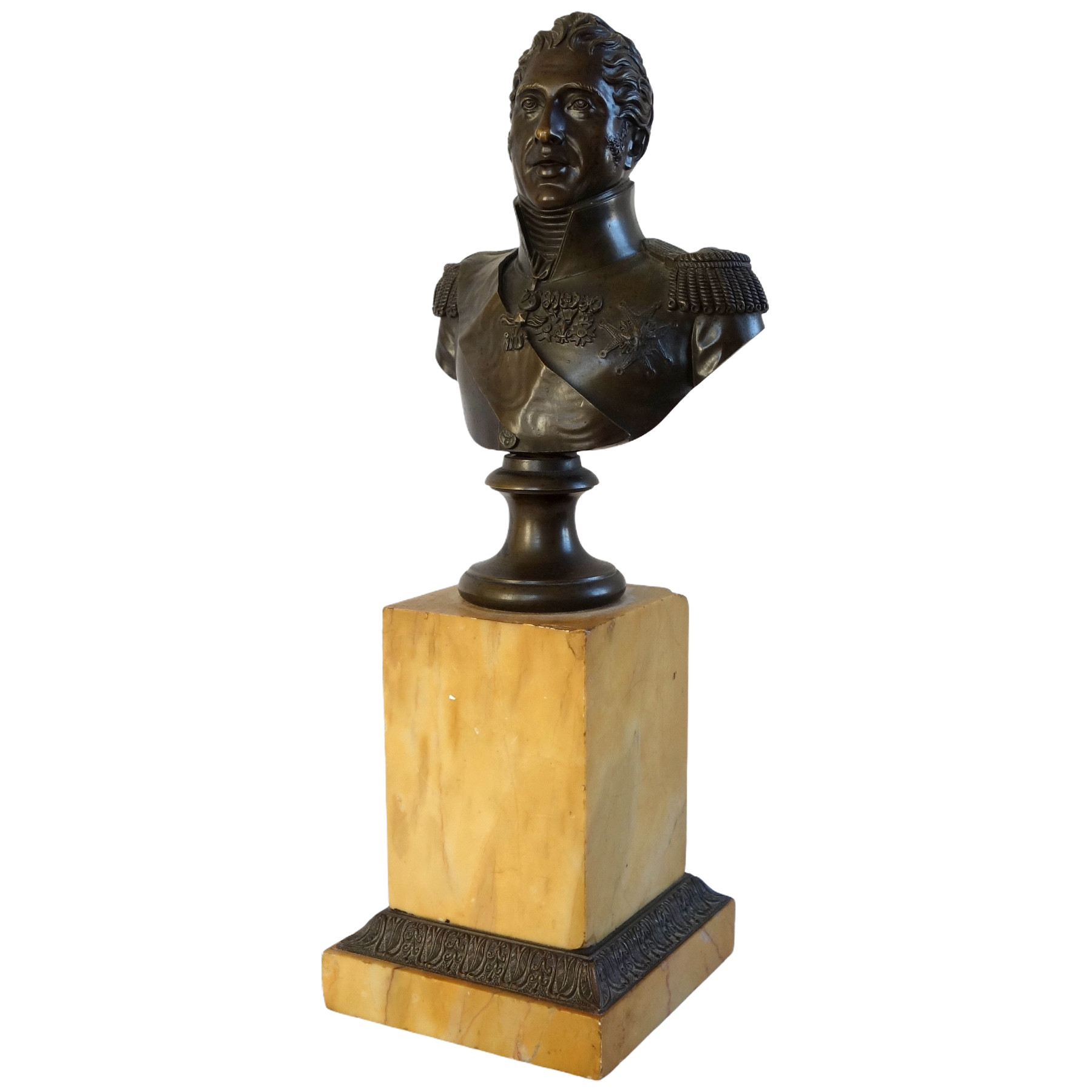 Charles X King of France - patinated bronze bust standing on a yellow Sienna marble base