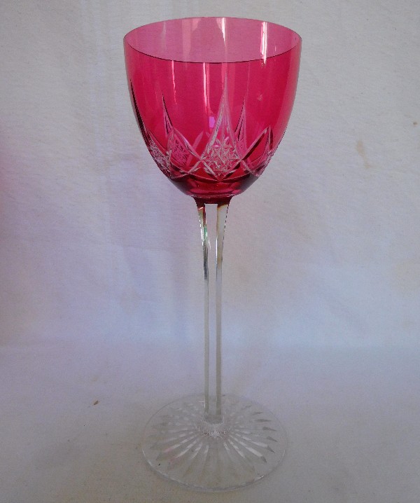 Detail — Baccarat crystal hock glass, Epron pattern, pink overlay crystal