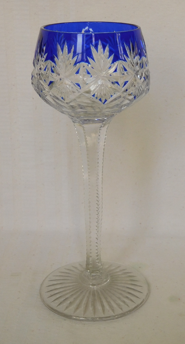 Detail — St Louis crystal hock glass, Gavarni pattern, cobalt blue overlay crystal