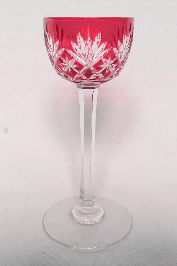 Detail — St Louis overlay crystal liquor glass, Massenet pattern, pink overlay crystal