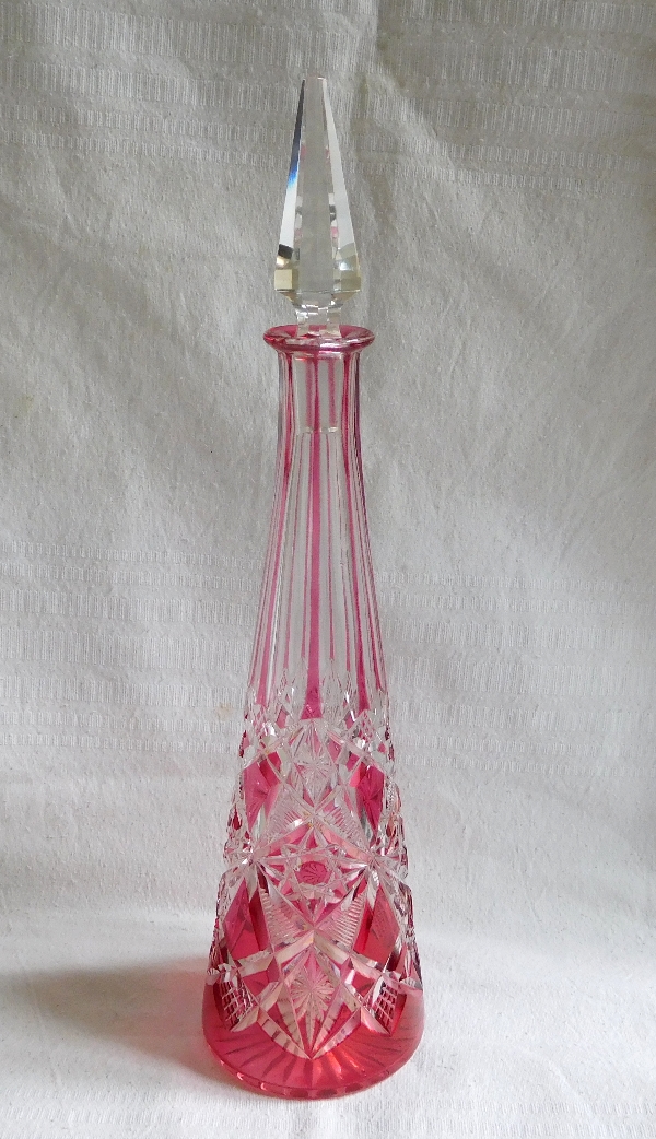 Detail — Pink overlay Baccarat crystal liquor decanter, Lagny pattern