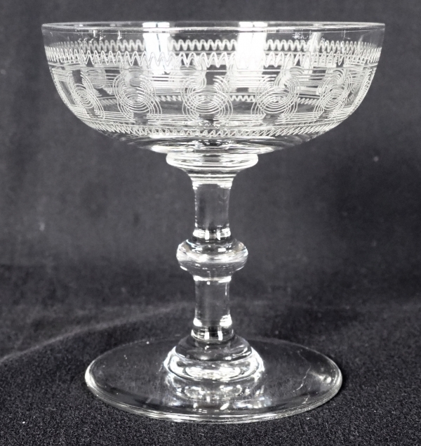 Detail — Baccarat crystal champagne cup, engraved crystal pattern 3458