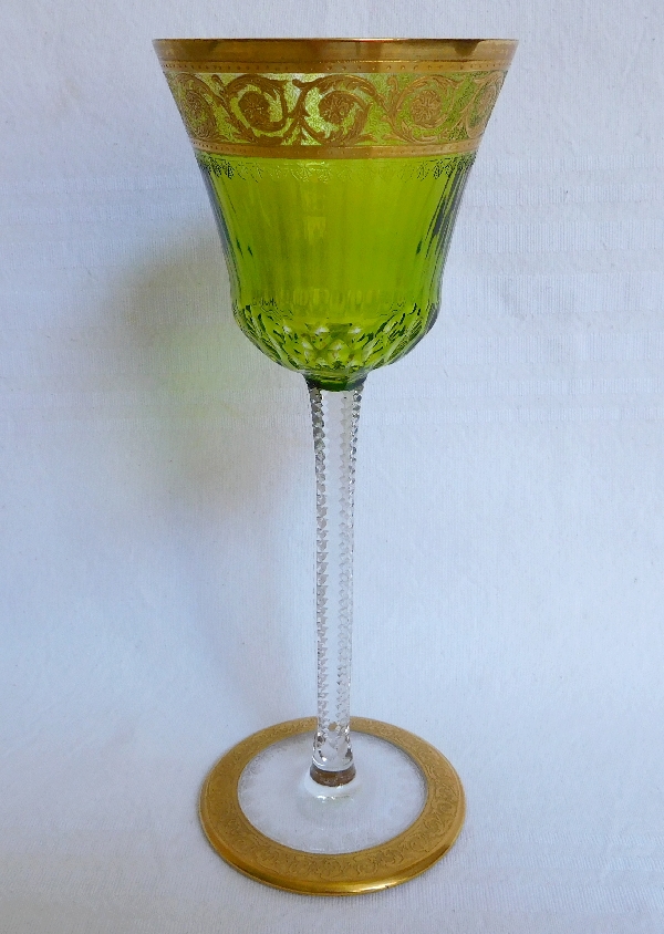 Detail — St Louis crystal water glass, light green Thistle pattern - signed - 20.7cm