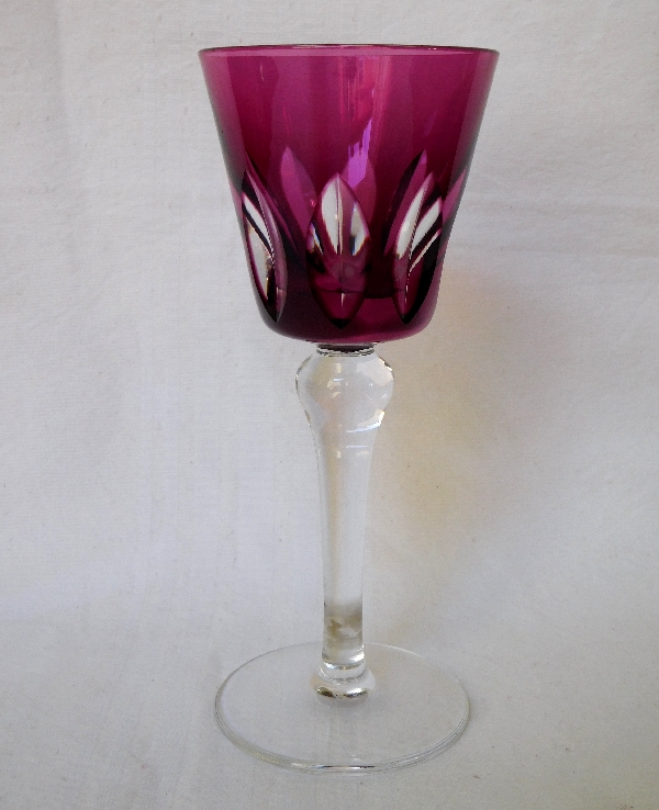Detail — Rare purple St Louis overlay crystal hock glass, Jersey pattern - signed