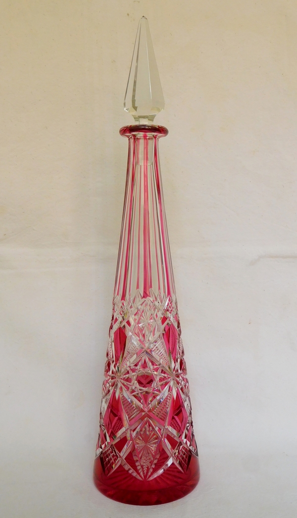 Detail — Pink overlay Baccarat crystal wine decanter, Lagny pattern