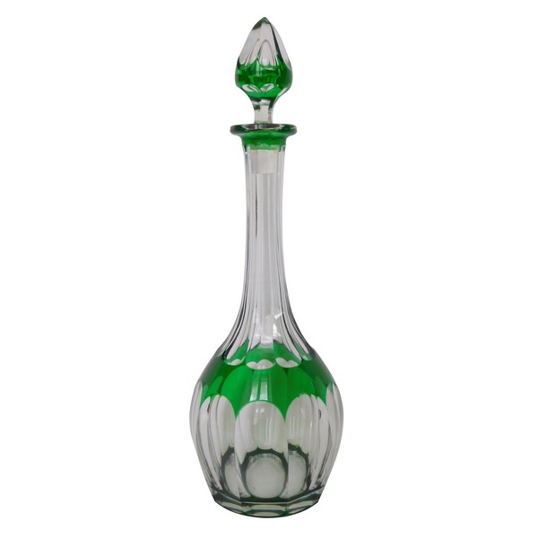 St Louis crystal wine / water decanter, green overlay, Bristol pattern