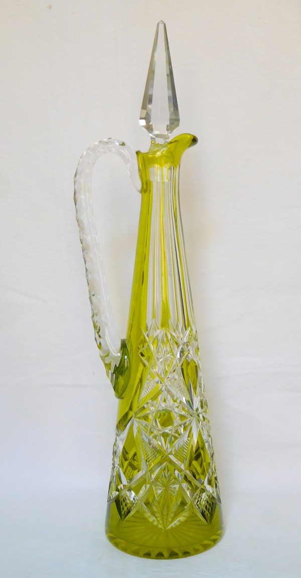 Detail — Green overlay Baccarat crystal wine decanter / ewer, Lagny pattern