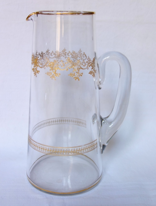 Detail — Baccarat crystal orange juice pitcher, Sevigne pattern enhanced with fine gold / Recamier pattern