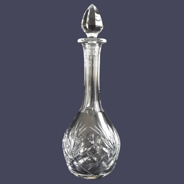 St Louis crystal wine decanter / bottle, Chantilly pattern - signed