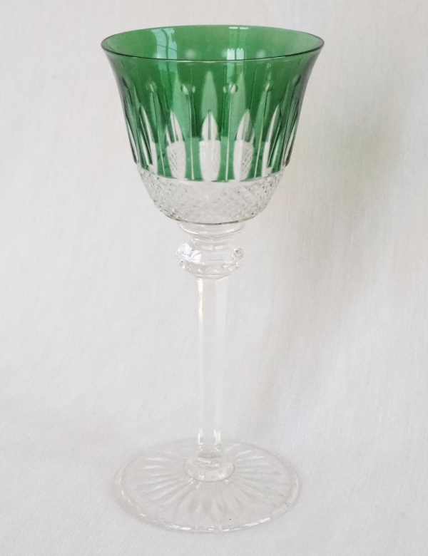 Detail — St Louis crystal hock glass, Tommy pattern, green overlay crystal - signed - 19.8cm