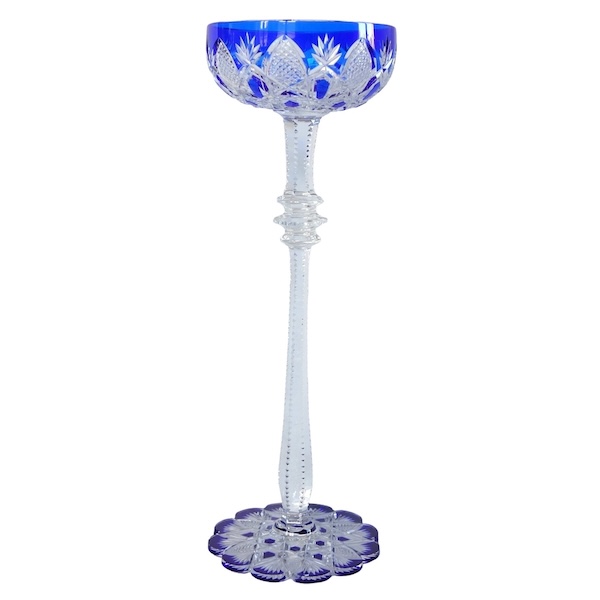 Baccarat crystal champagne glass - Tsar pattern - blue cobalt overlay crystal - 22cm