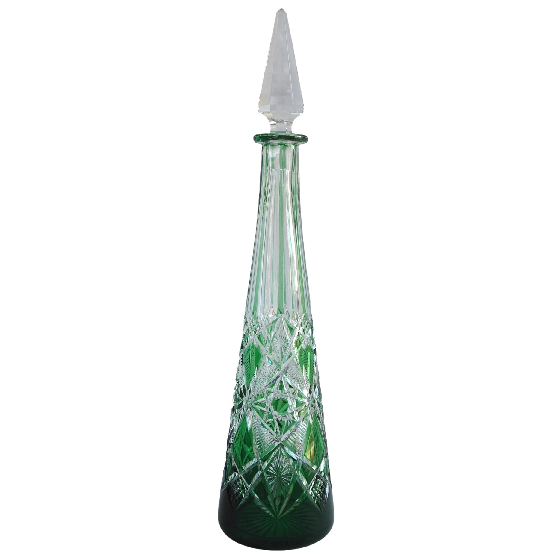 Carafe à vin du Rhin en cristal de Baccarat overlay vert, modèle Lagny