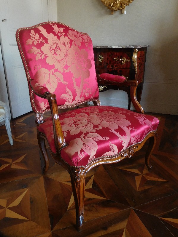 Detail — Antique French Louis XV armchair stamped Mathon, 18th century