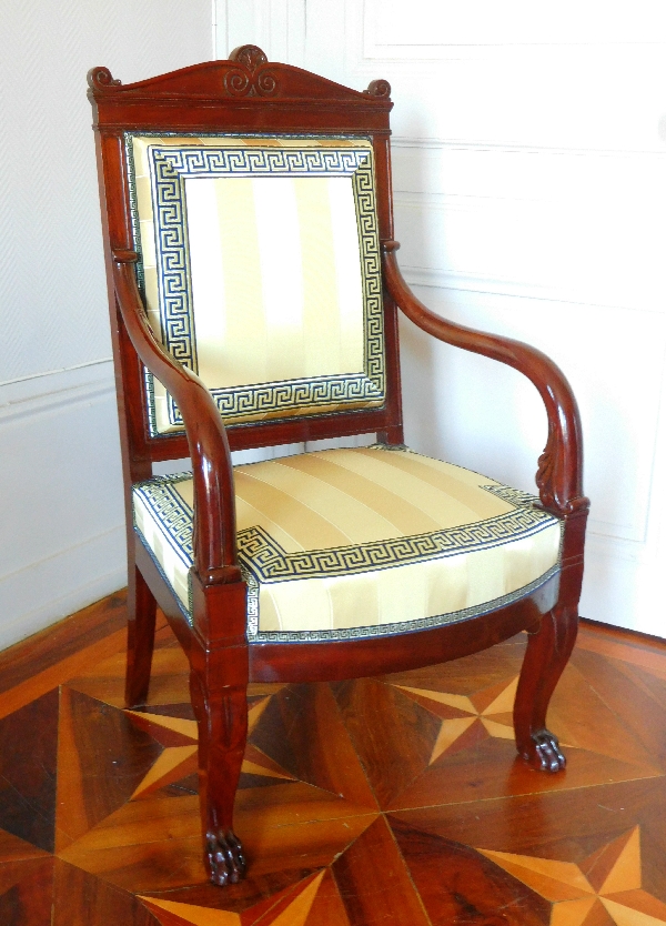 Detail — Jacob Desmalter : Empire mahogany armchair, stamped, early 19th century circa 1820