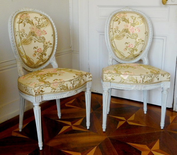 Détail — Jean-Baptiste Boulard : paire de chaises médaillon d'époque Louis XVI