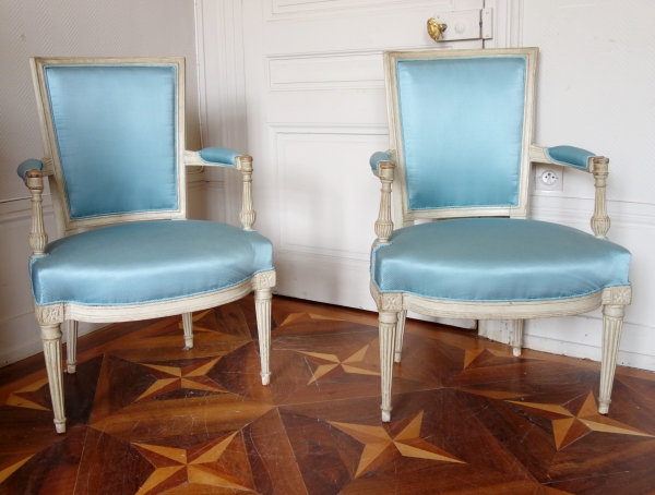 Detail — Pair of Louis XVI lacquered cabriolet armchairs, late 18th century circa 1785