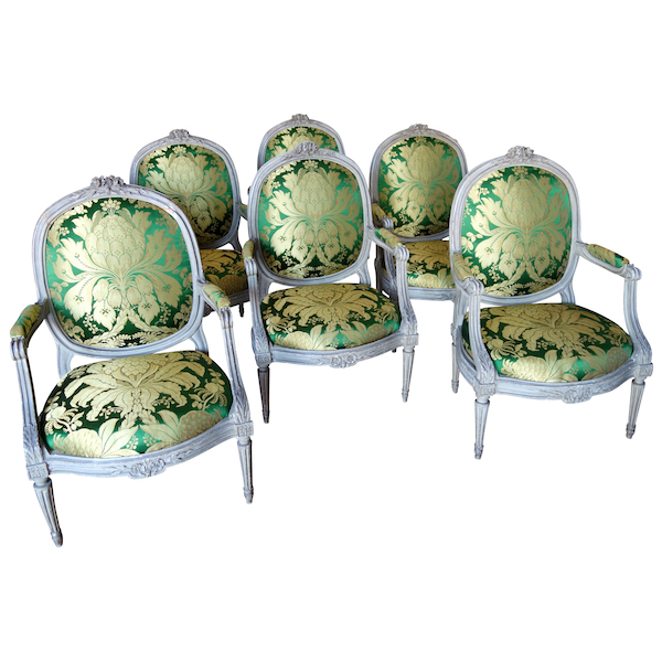Pierre Brizard : série de 6 fauteuils à châssis d'époque Louis XVI - estampille