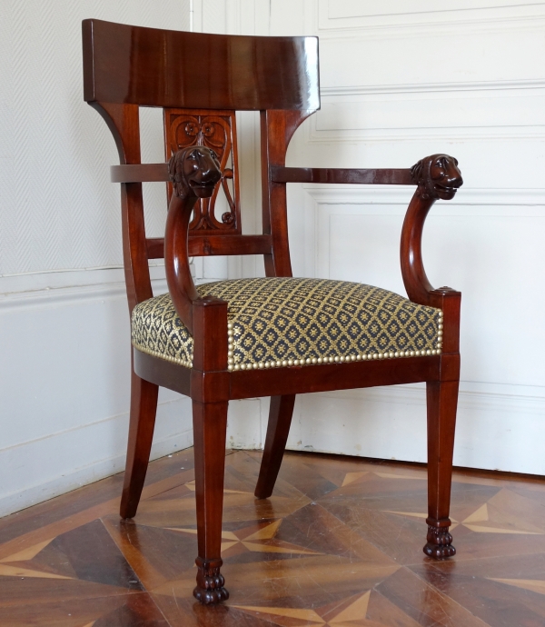 Detail — Mahogany desk armchair, Consulate period, attributed to JB Demay circa 1800