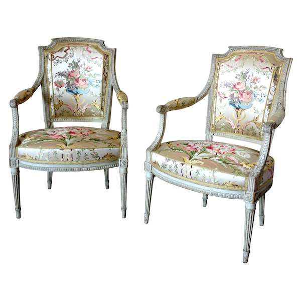 Pair of Louis XVI cabriolet armchairs stamped Claude Sene, 18th century