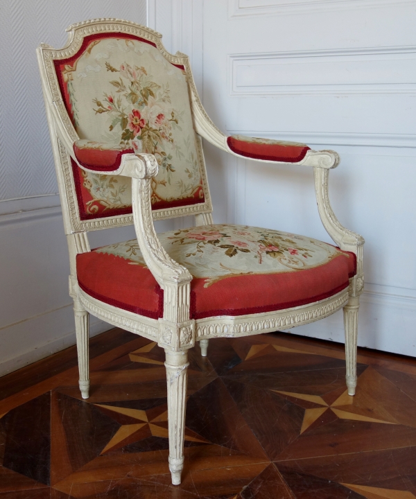 Detail — Louis XVI so-called a la Reine armchair, 18th century - stamped Claude Sené