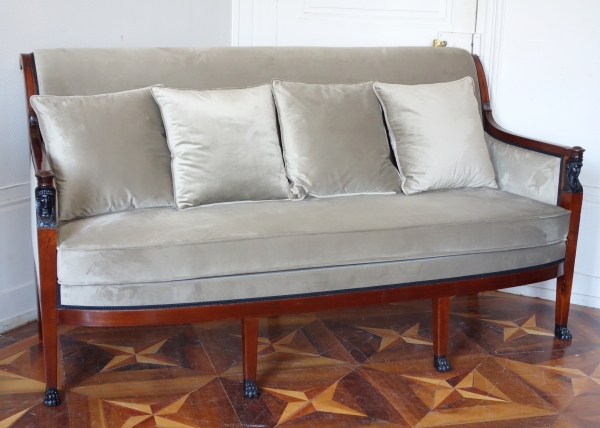 Detail — Large Empire mahogany sofa attributed to Demay, late 18th century or circa 1800