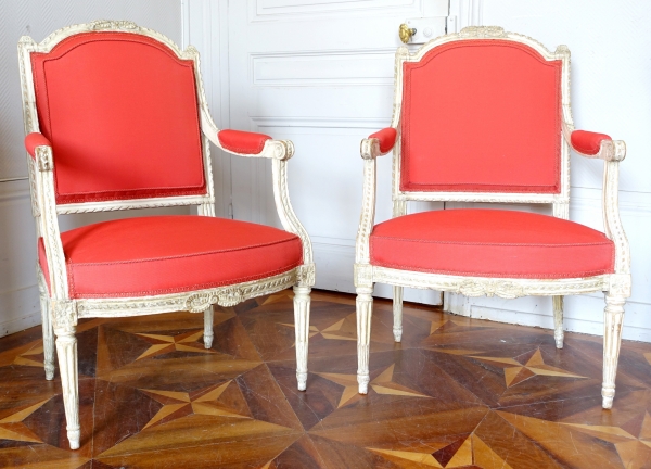 Detail — Adrien Pierre Dupain : pair of Louis XVI armchairs, 18th century - stamped