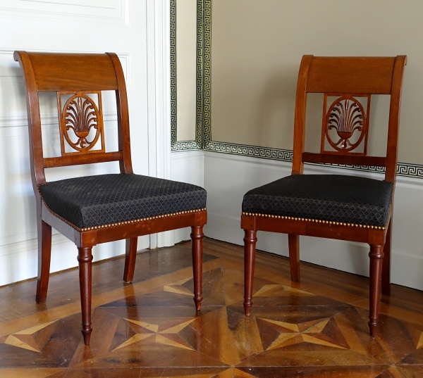 Détail — Jacob Desmalter : paire de chaises d'époque Empire en acajou, crin de cheval - estampille