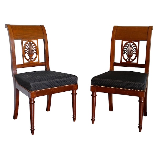 Jacob Desmalter : paire de chaises d'époque Empire en acajou, crin de cheval - estampille
