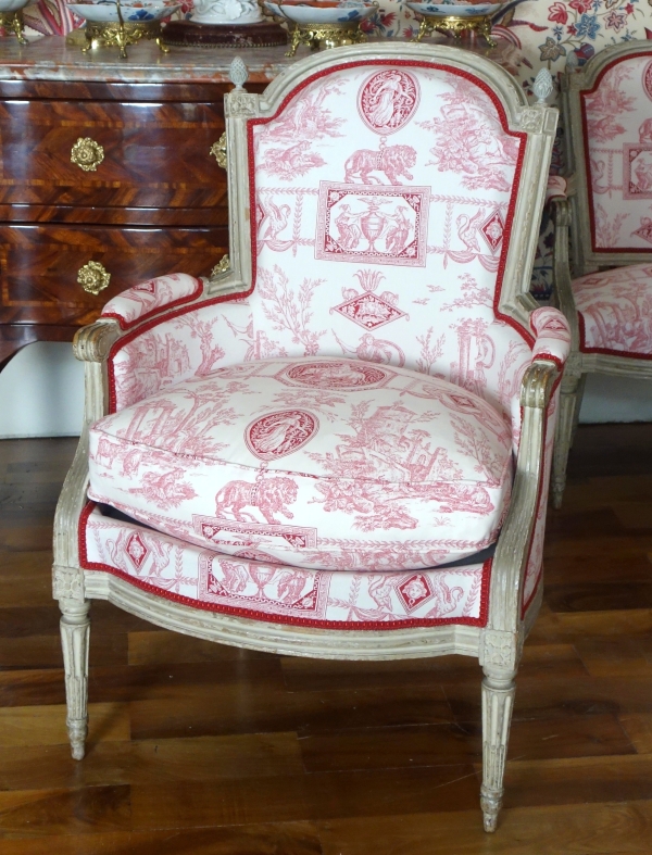 Detail — Lacquered wood bergere, Louis XVI period, late 18th century