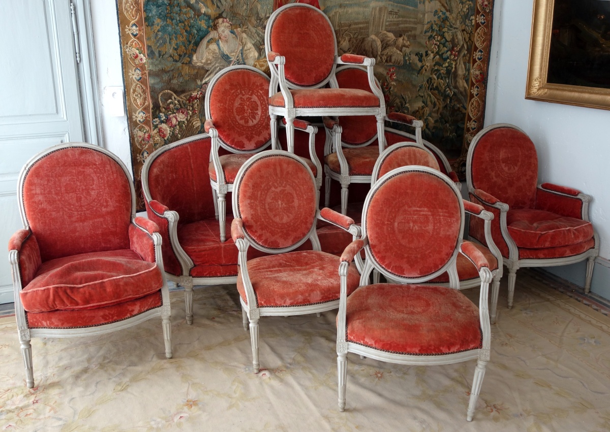 Détail — Mobilier de salon 9 pièces d'époque Louis XVI - estampille de Jacques Lechartier