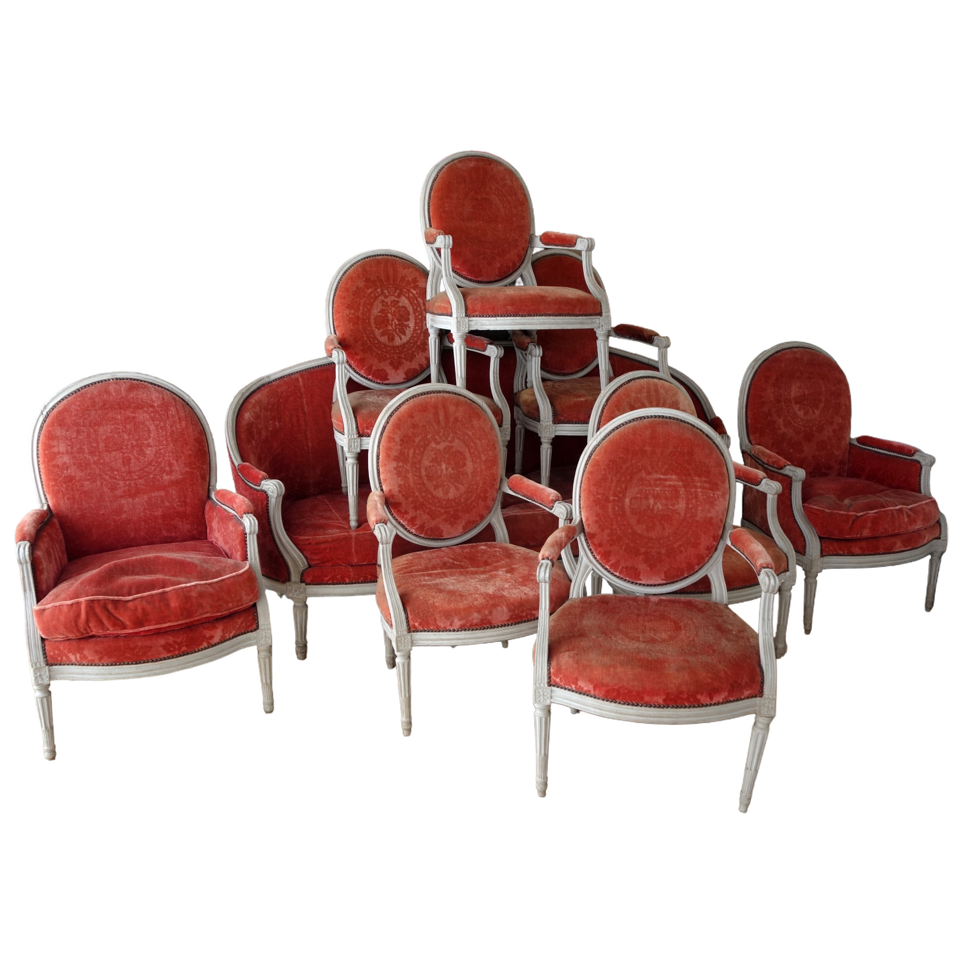 Mobilier de salon 9 pièces d'époque Louis XVI - estampille de Jacques Lechartier