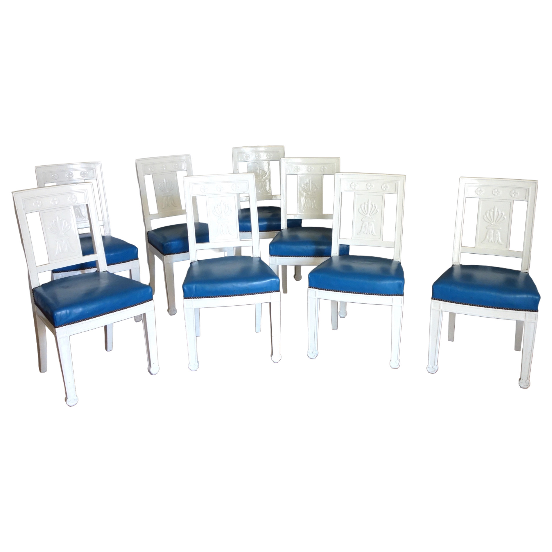 Set of 8 Empire lacquered wood dining room chairs, early 19th century