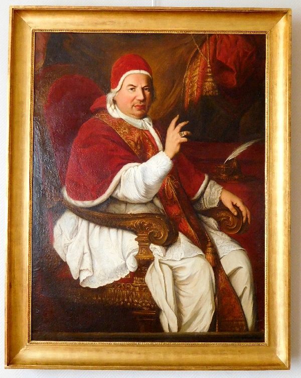 Détail — Ecole du XVIIIe siècle, grand portrait du Pape Benoît XIV, d'après Pierre Subleyras - 128cm x 94cm