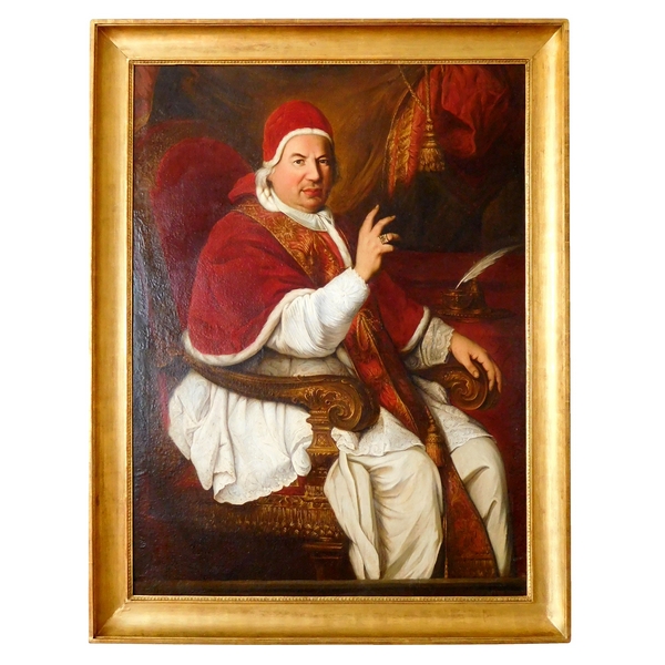 Ecole du XVIIIe siècle, grand portrait du Pape Benoît XIV, d'après Pierre Subleyras - 128cm x 94cm